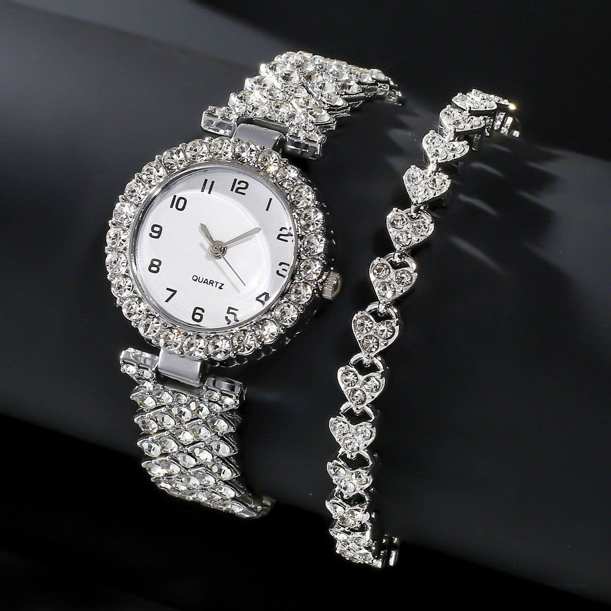 Luxury Silver Watch & Bracelet Set – Women's Quartz Gift