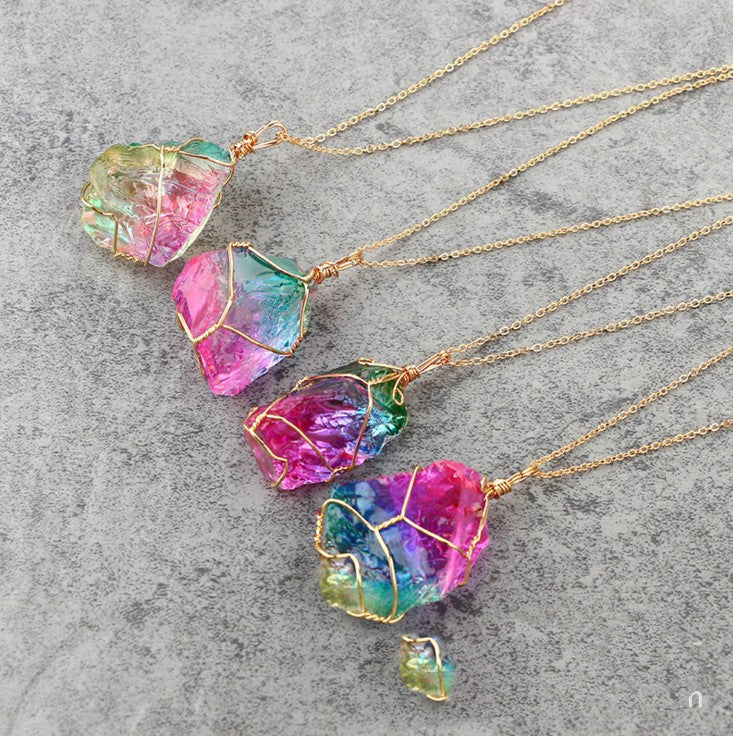 Seven Color Natural Stone Crystal Pendant – Stone Necklace