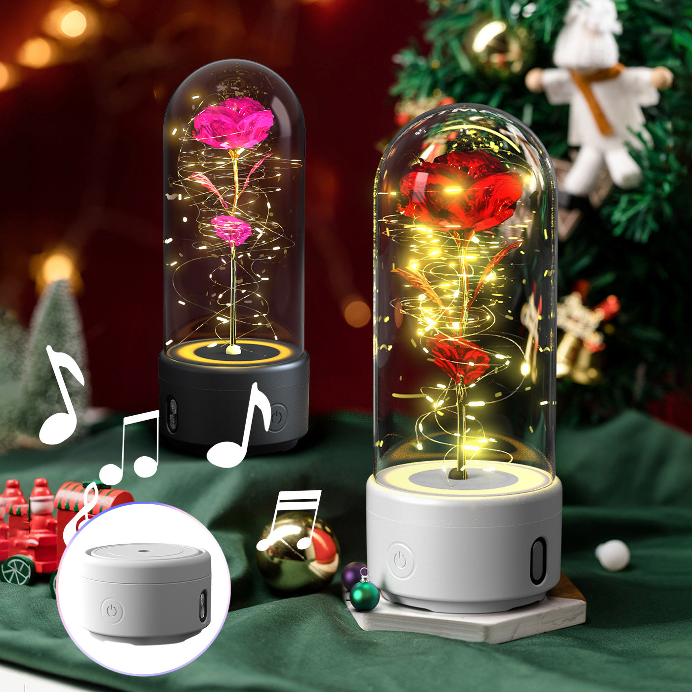 Two in One Rose LED Light & Bluetooth Speaker – Valentine’s Glass Gift