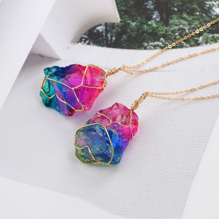 Seven Color Natural Stone Crystal Pendant – Stone Necklace