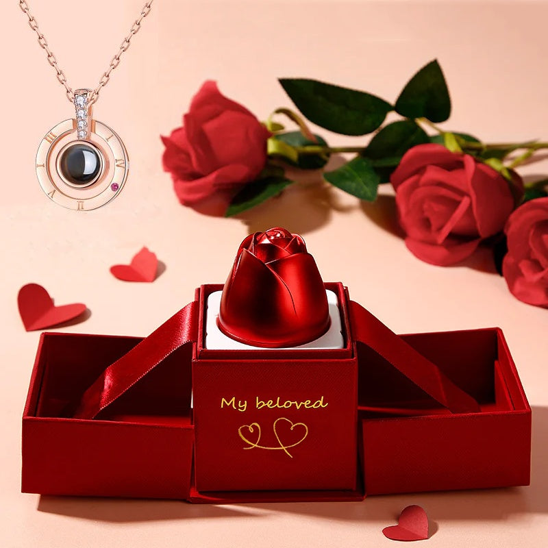 Metal Rose Jewelry Gift Box – Valentine’s Day Necklace for Her