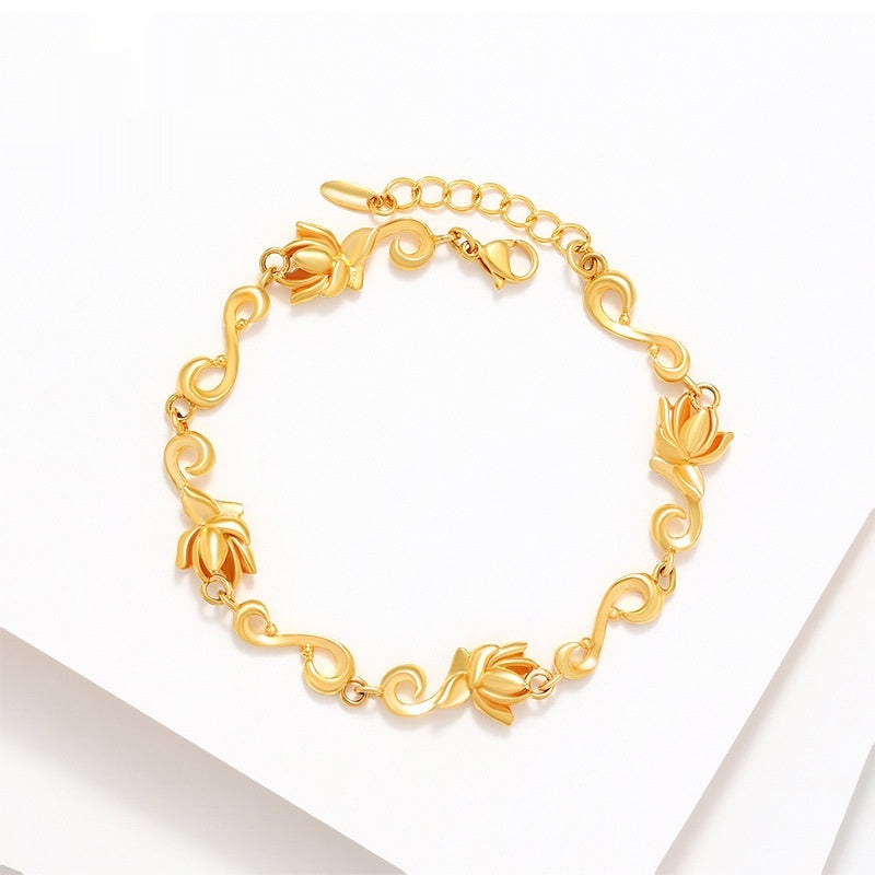 Golden Lotus Alloy Bracelet – Chic & Retro Elegance