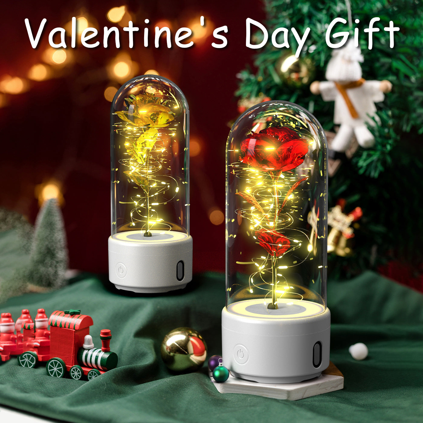 Two in One Rose LED Light & Bluetooth Speaker – Valentine’s Glass Gift