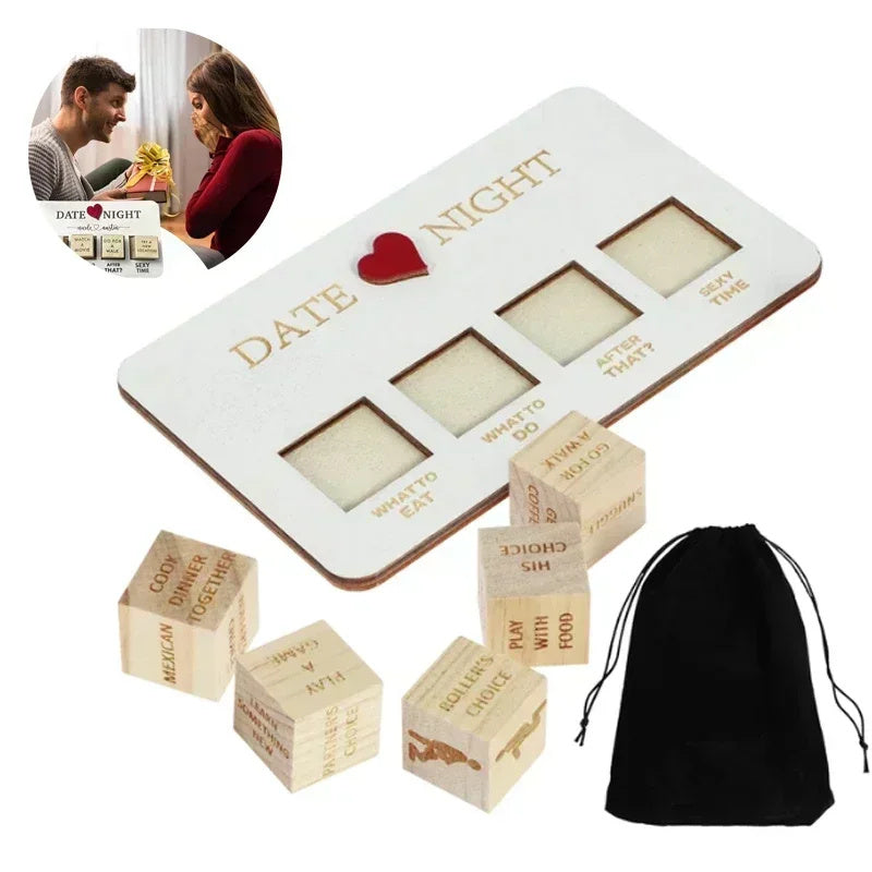 Wooden Date Night Dice – Romantic Couple Game for Fun Ideas & Actions