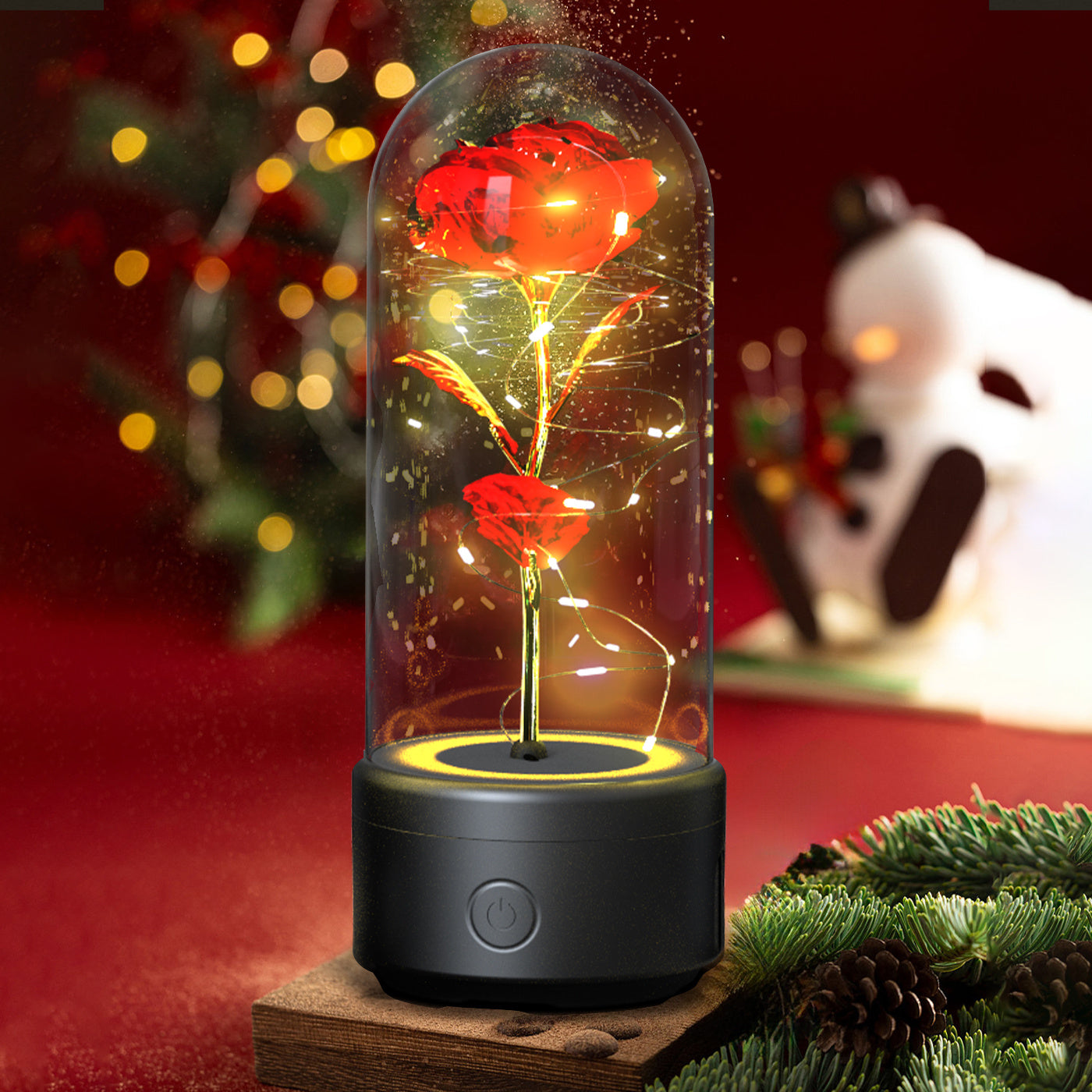 Two in One Rose LED Light & Bluetooth Speaker – Valentine’s Glass Gift