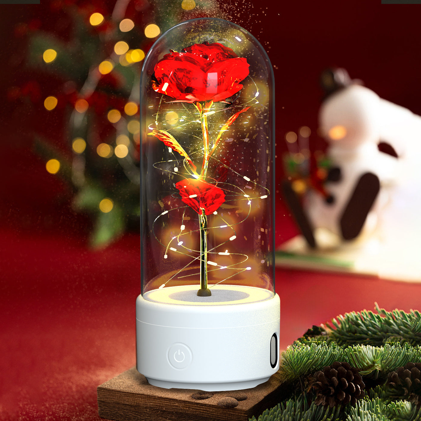 Two in One Rose LED Light & Bluetooth Speaker – Valentine’s Glass Gift