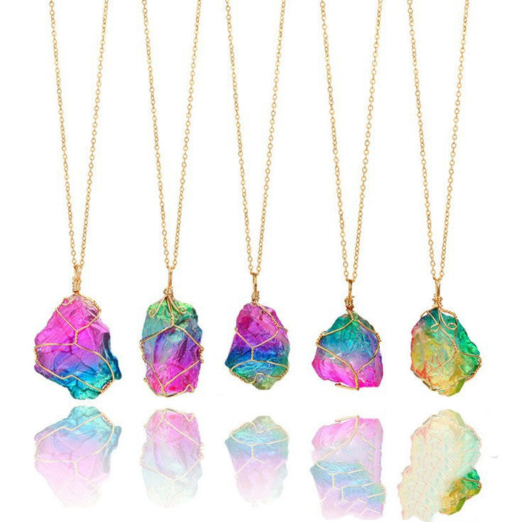 Seven Color Natural Stone Crystal Pendant – Stone Necklace