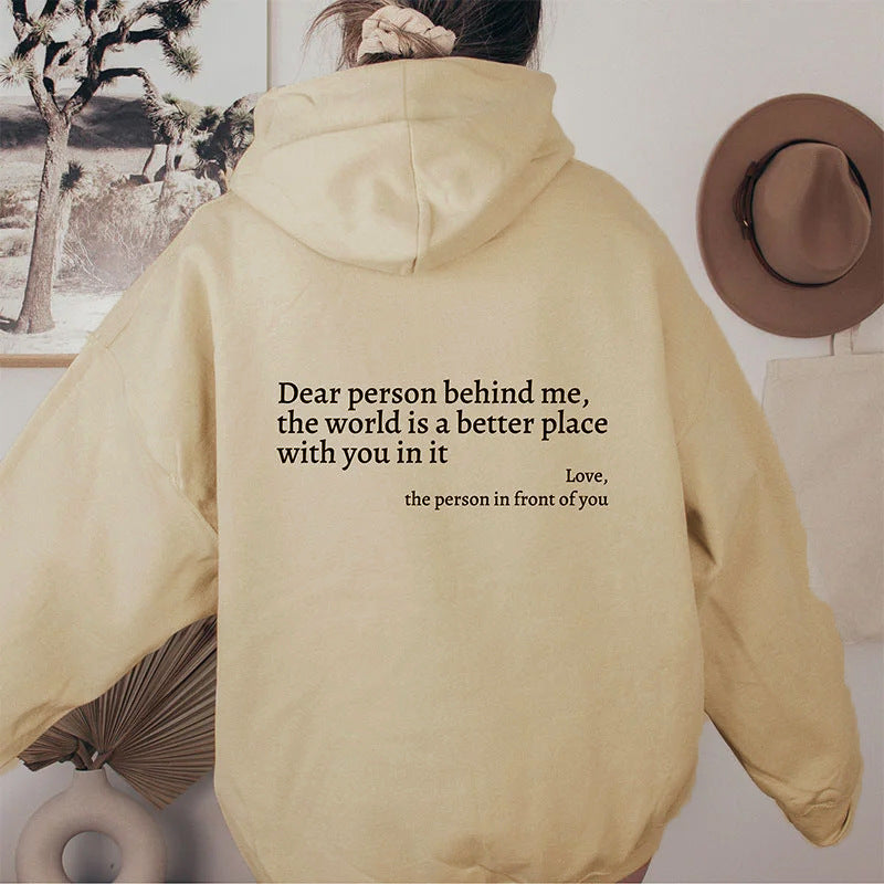 Dear Person Behind Me’ Plush Hoodie – Cozy & Inspirational