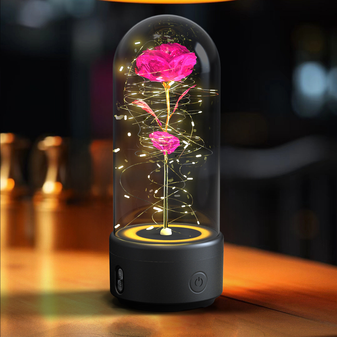 Two in One Rose LED Light & Bluetooth Speaker – Valentine’s Glass Gift