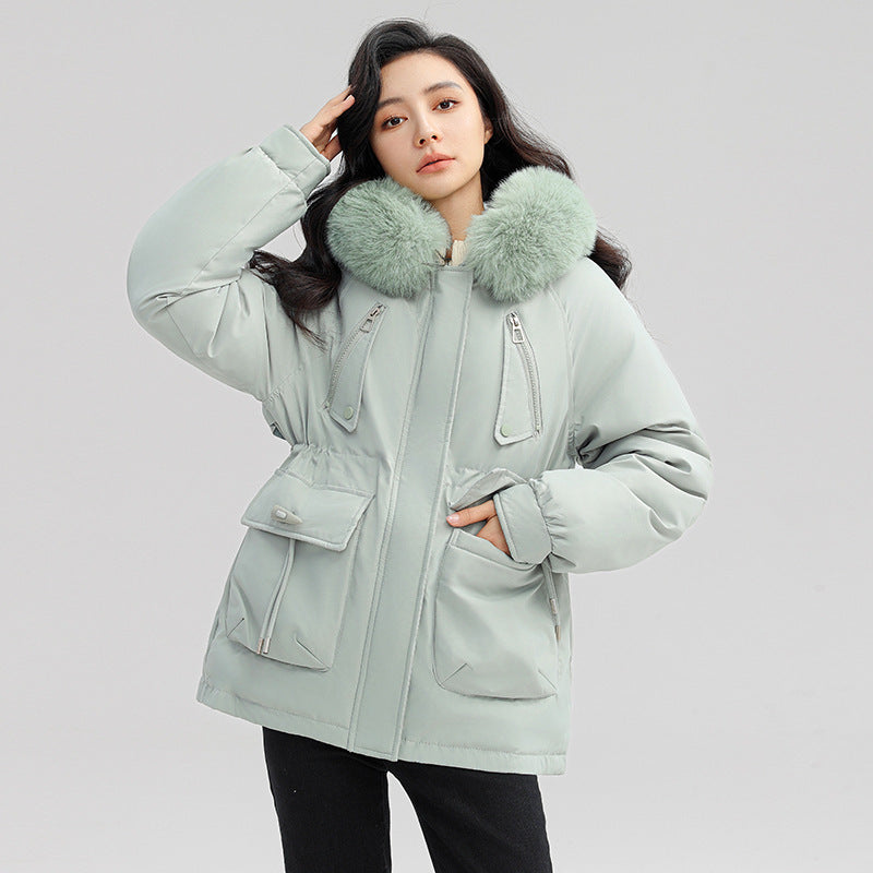 Horn Button Loose Parka for Women