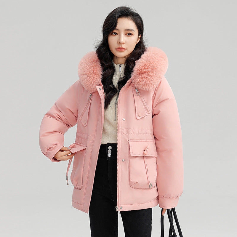 Horn Button Loose Parka for Women