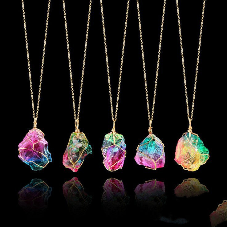 Seven Color Natural Stone Crystal Pendant – Stone Necklace