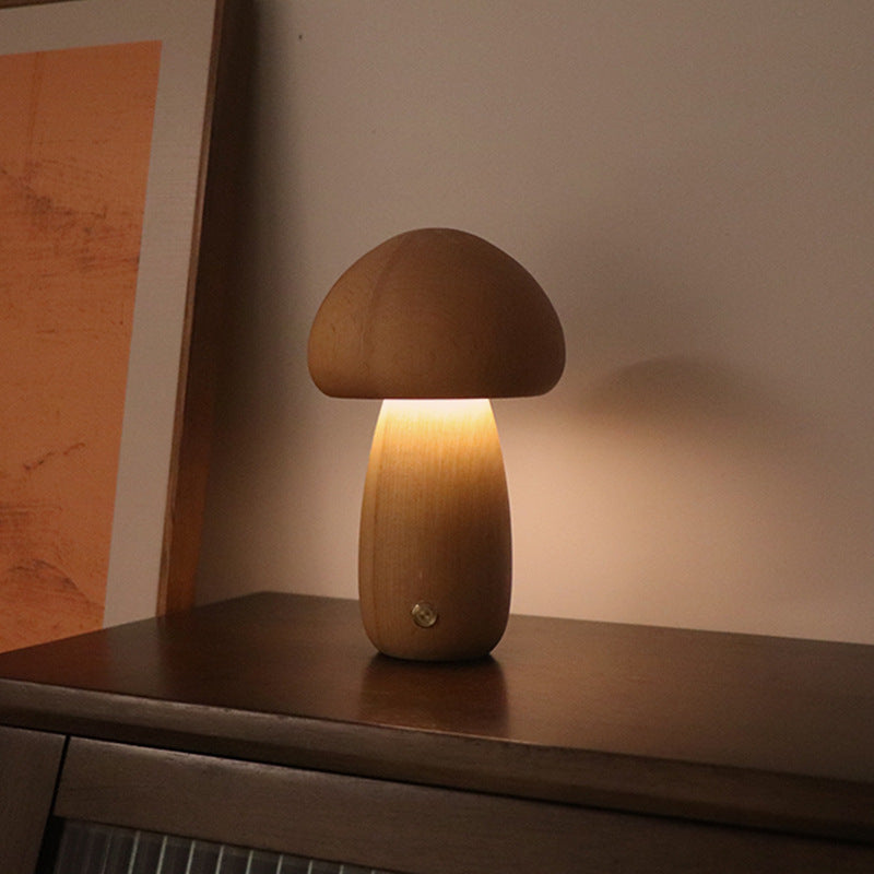 Cute Wooden Mushroom LED Night Light