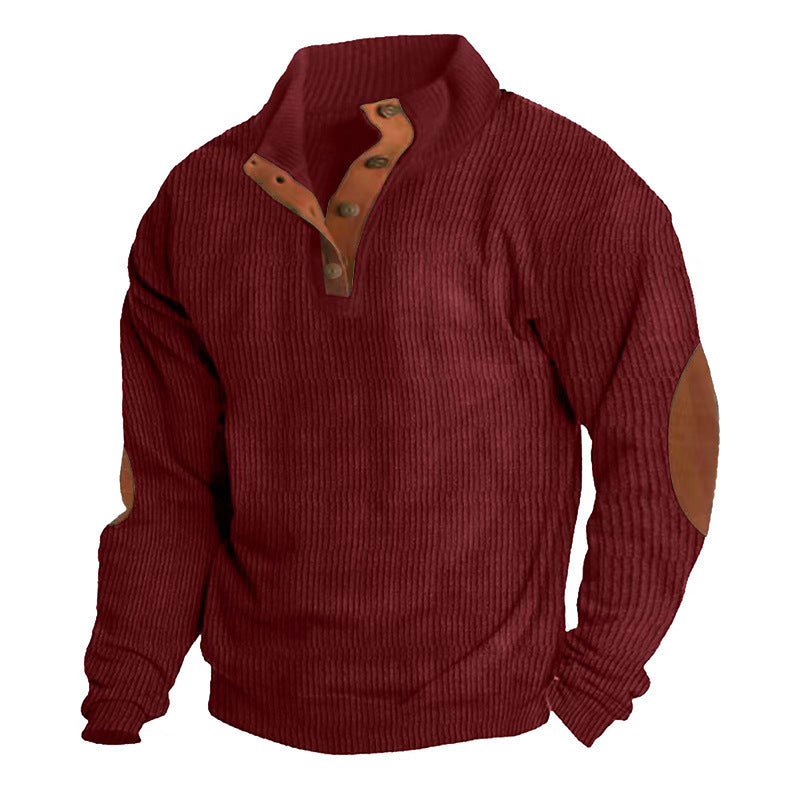 Corduroy Stand Collar Long-Sleeve Sweater – Casual & Comfy