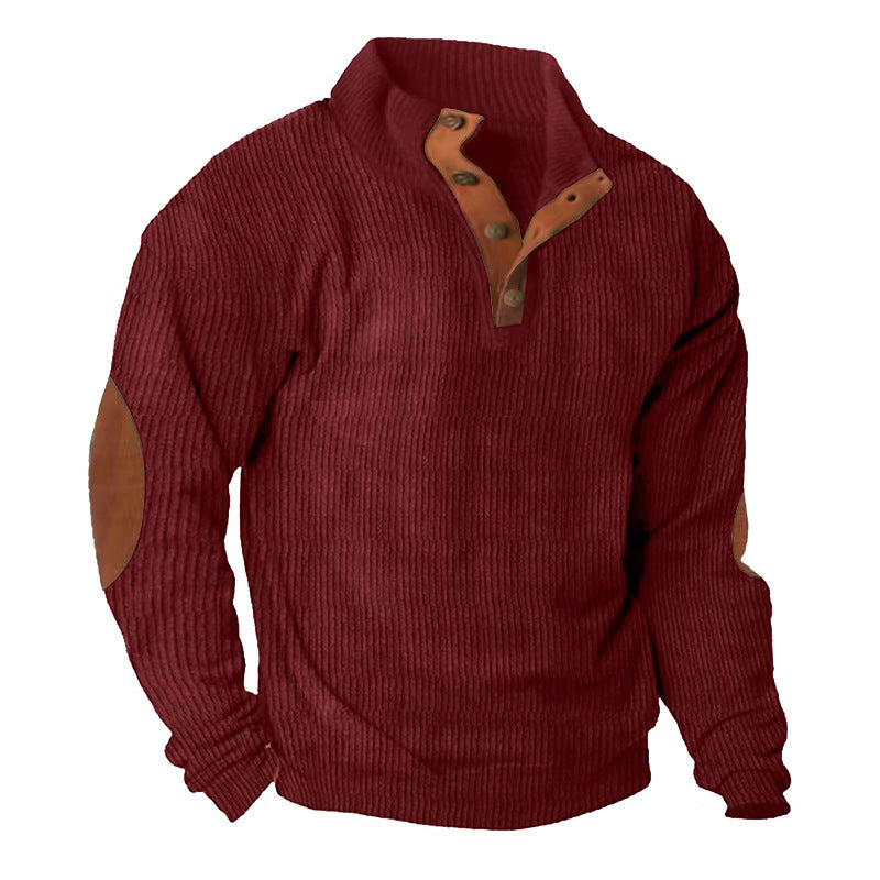 Corduroy Stand Collar Long-Sleeve Sweater – Casual & Comfy