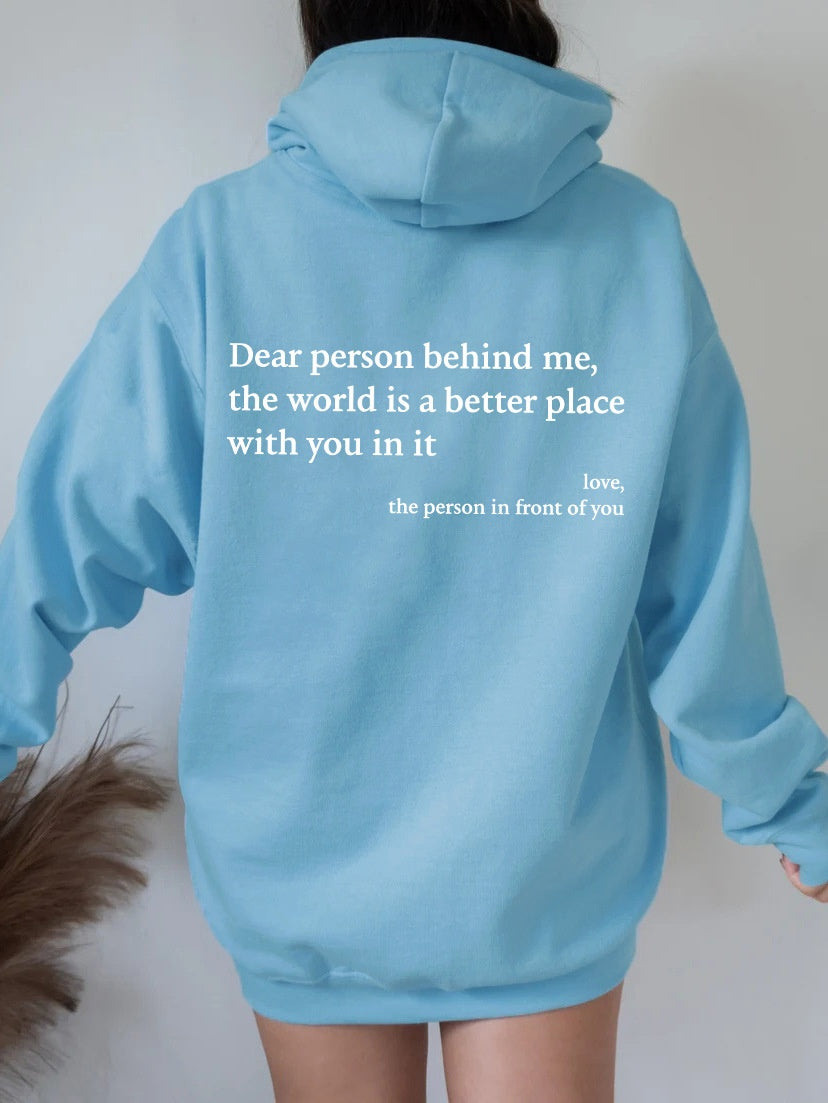 Dear Person Behind Me’ Plush Hoodie – Cozy & Inspirational