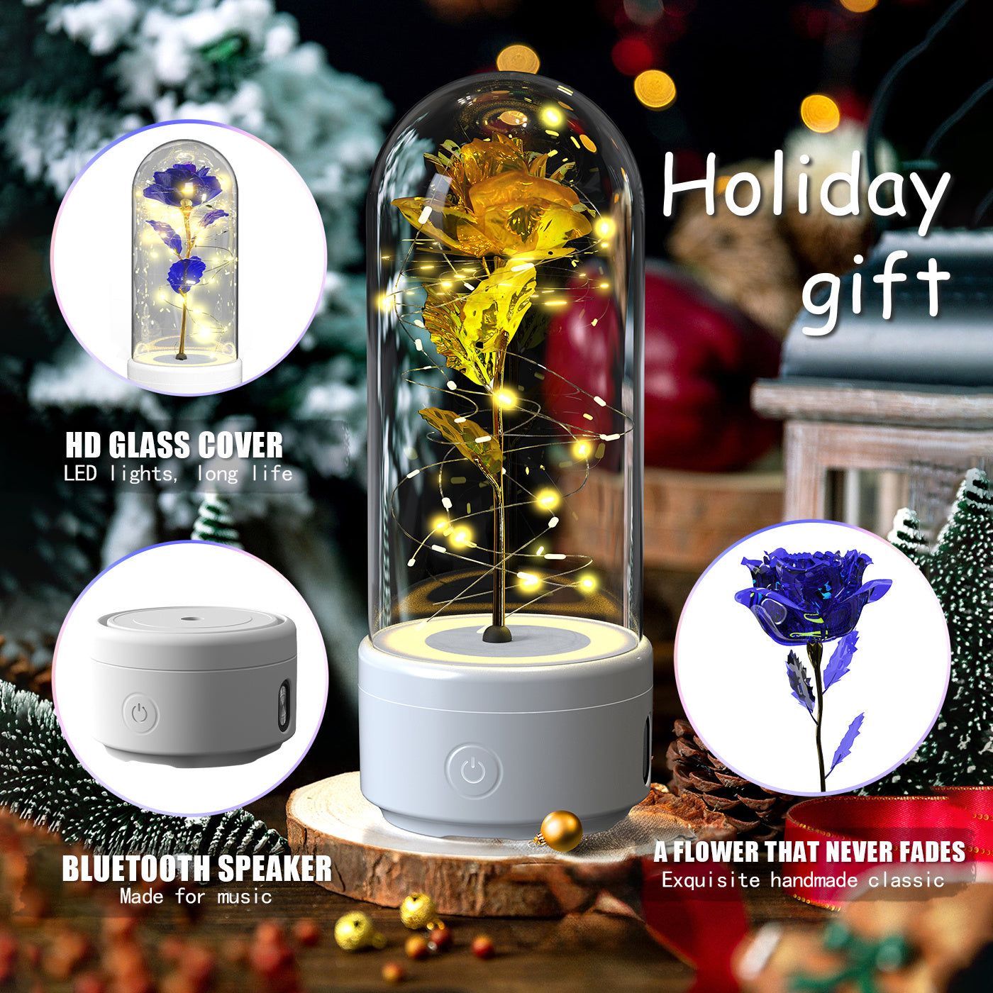 Two in One Rose LED Light & Bluetooth Speaker – Valentine’s Glass Gift