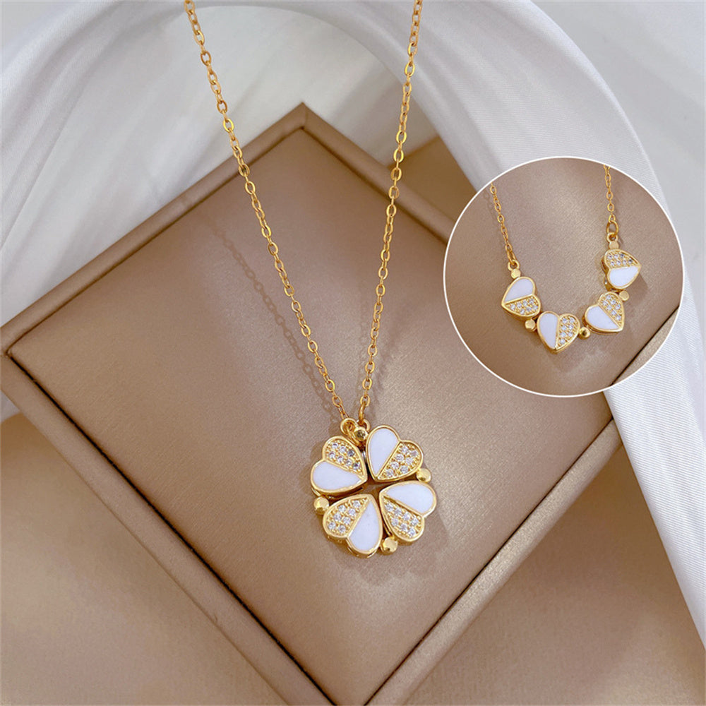 Luxury Four-Leaf Clover Necklace with Crystal Heart