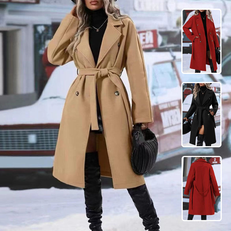 Belted Double-Breasted Trench Coat – Women's Winter Jacket