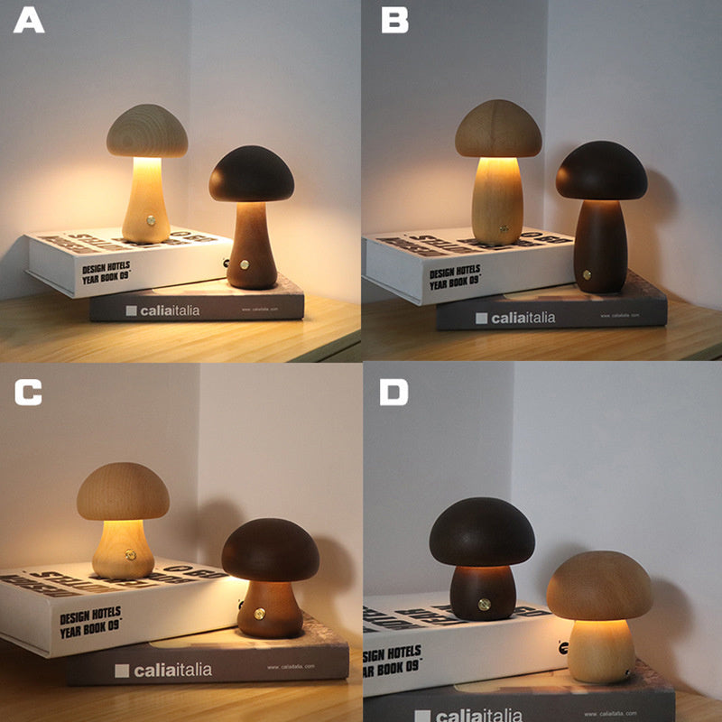 Cute Wooden Mushroom LED Night Light