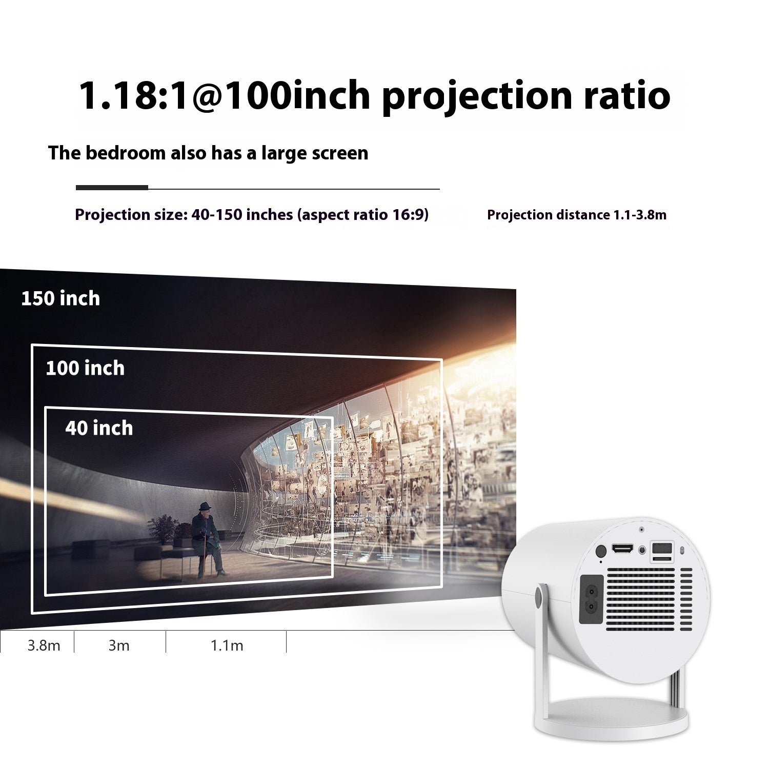 Portable Home Projector – Compact 180° Auto-Focus Video Projector